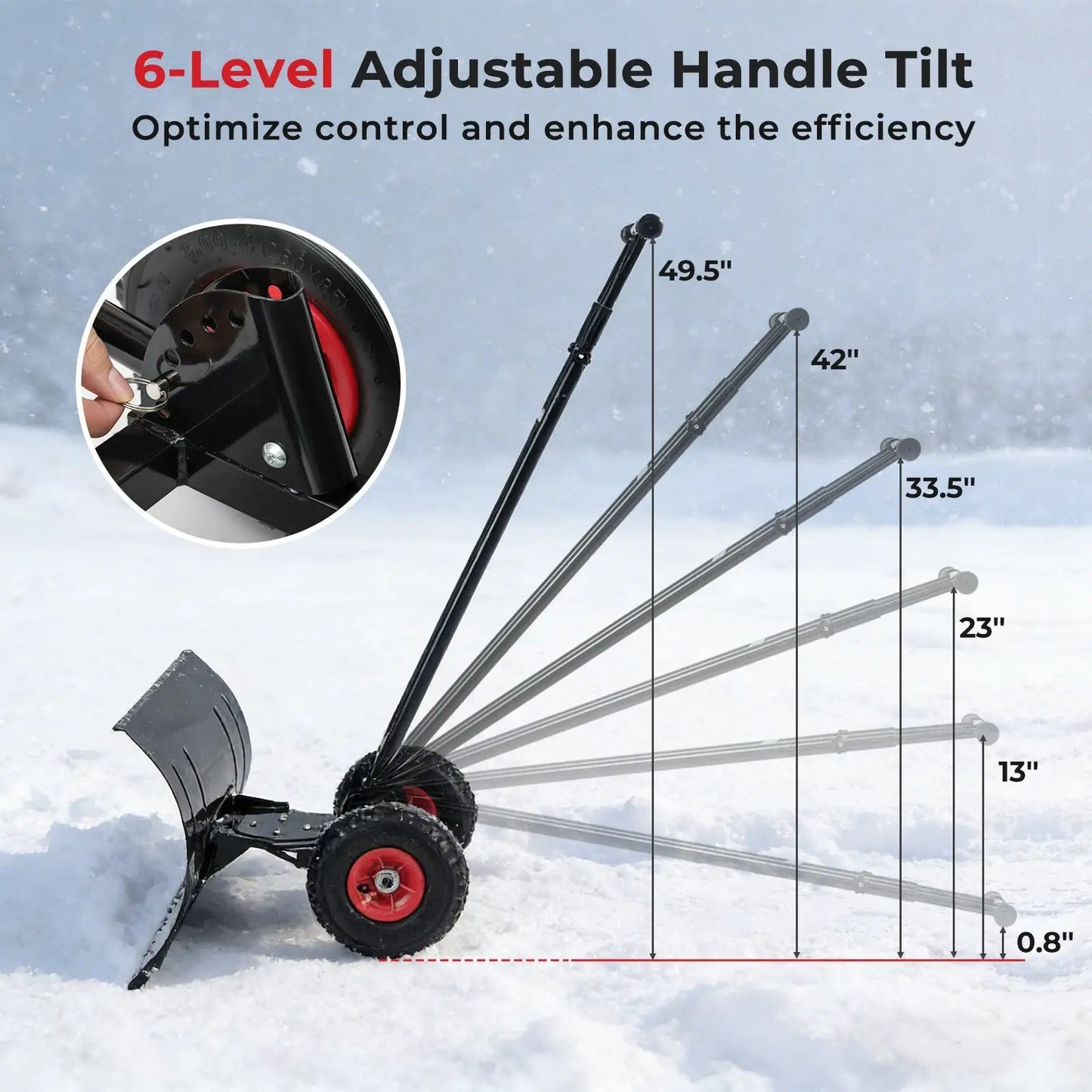 DirectDeals 29-inch snow pusher with wheels, black heavy-duty metal shovel and 6-level handle tilt on Tampa Home & Garden Store
