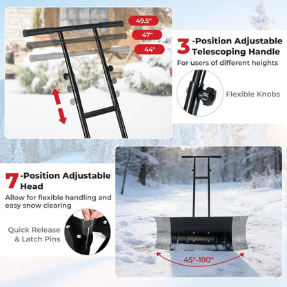Snow Pusher 29-Inch with wheels, DirectDeals black metal, 3-position telescoping handle on Tampa Home & Garden Store