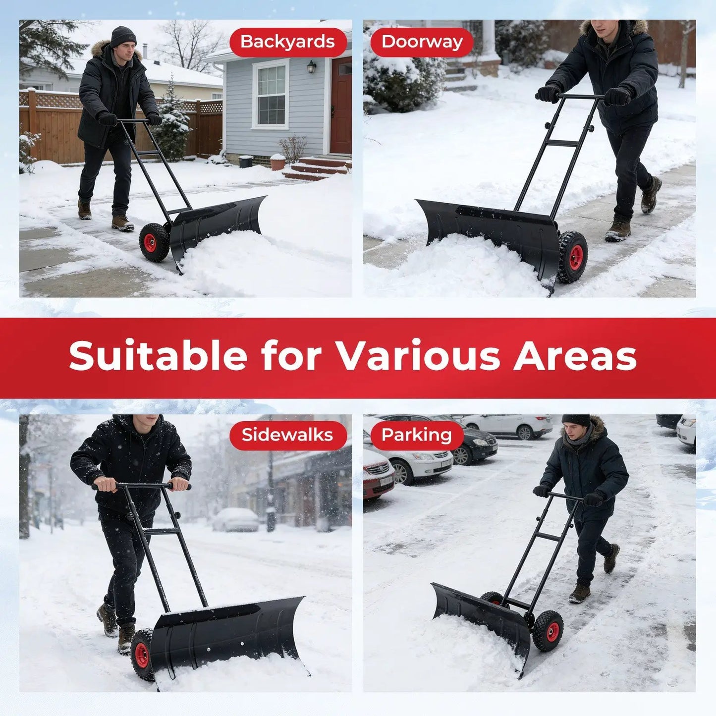 DirectDeals 29 Inch Snow Pusher with wheels and adjustable handle, black on Tampa Home & Garden Store