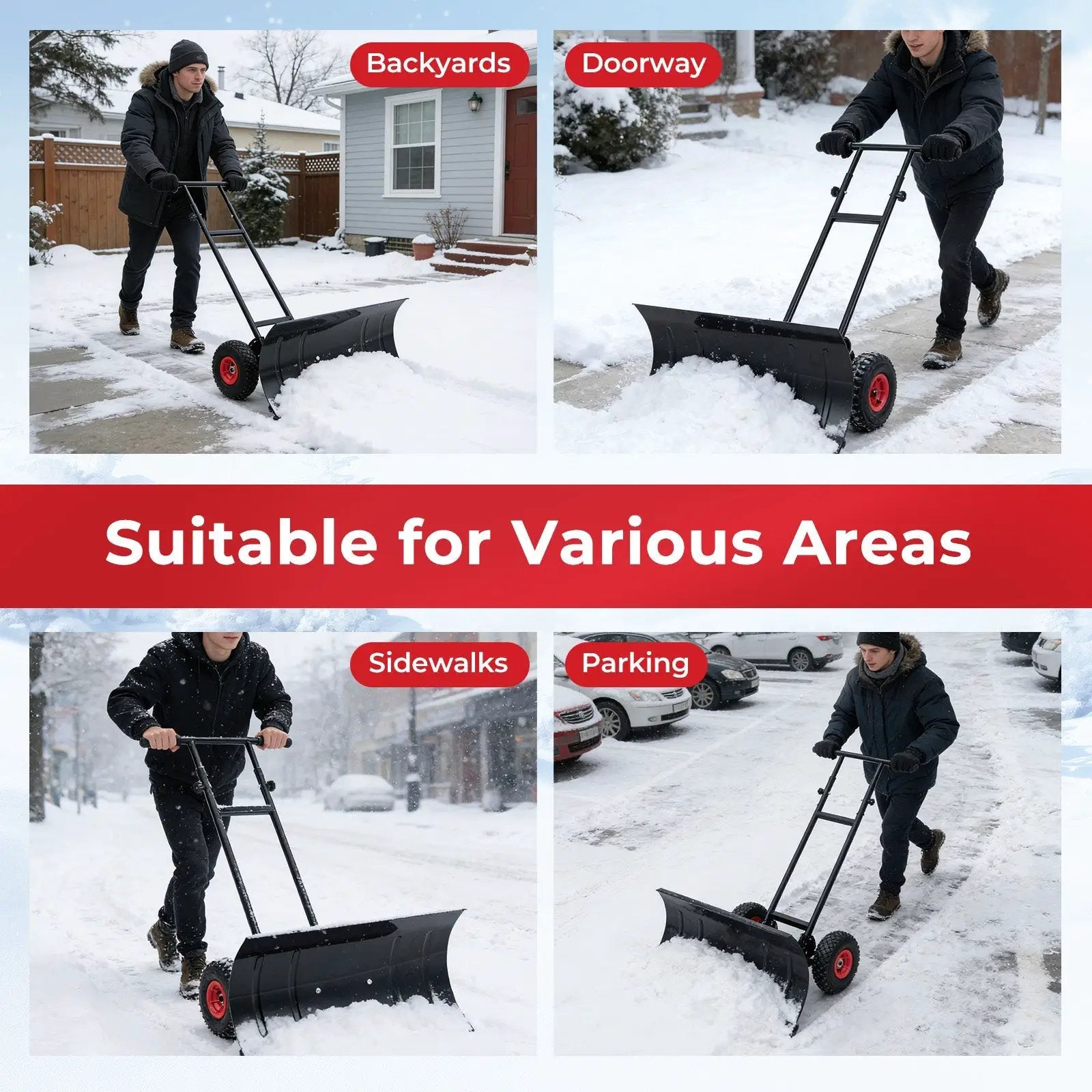 DirectDeals 29 Inch Snow Pusher with wheels and adjustable handle, black on Tampa Home & Garden Store
