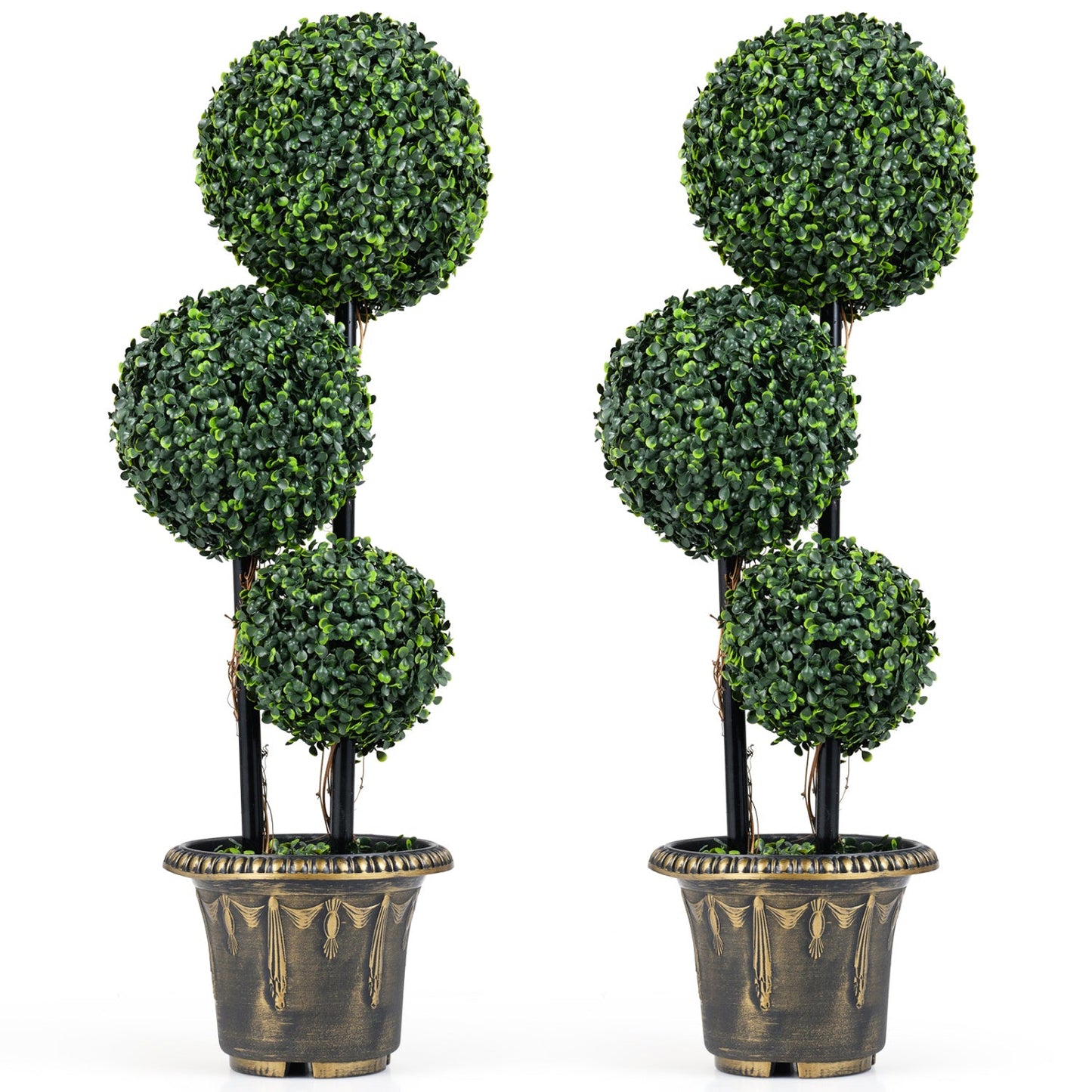 29 Inch Boxwood Topiary Triple Ball Shrubs Set 2