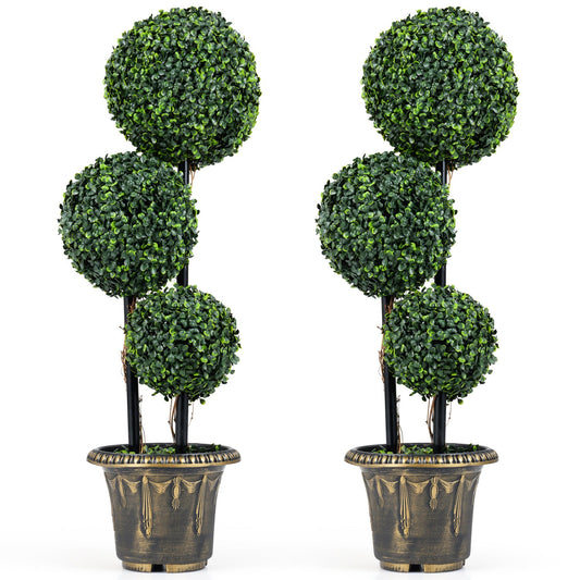 29 Inch Boxwood Topiary Triple Ball Shrubs Set 2