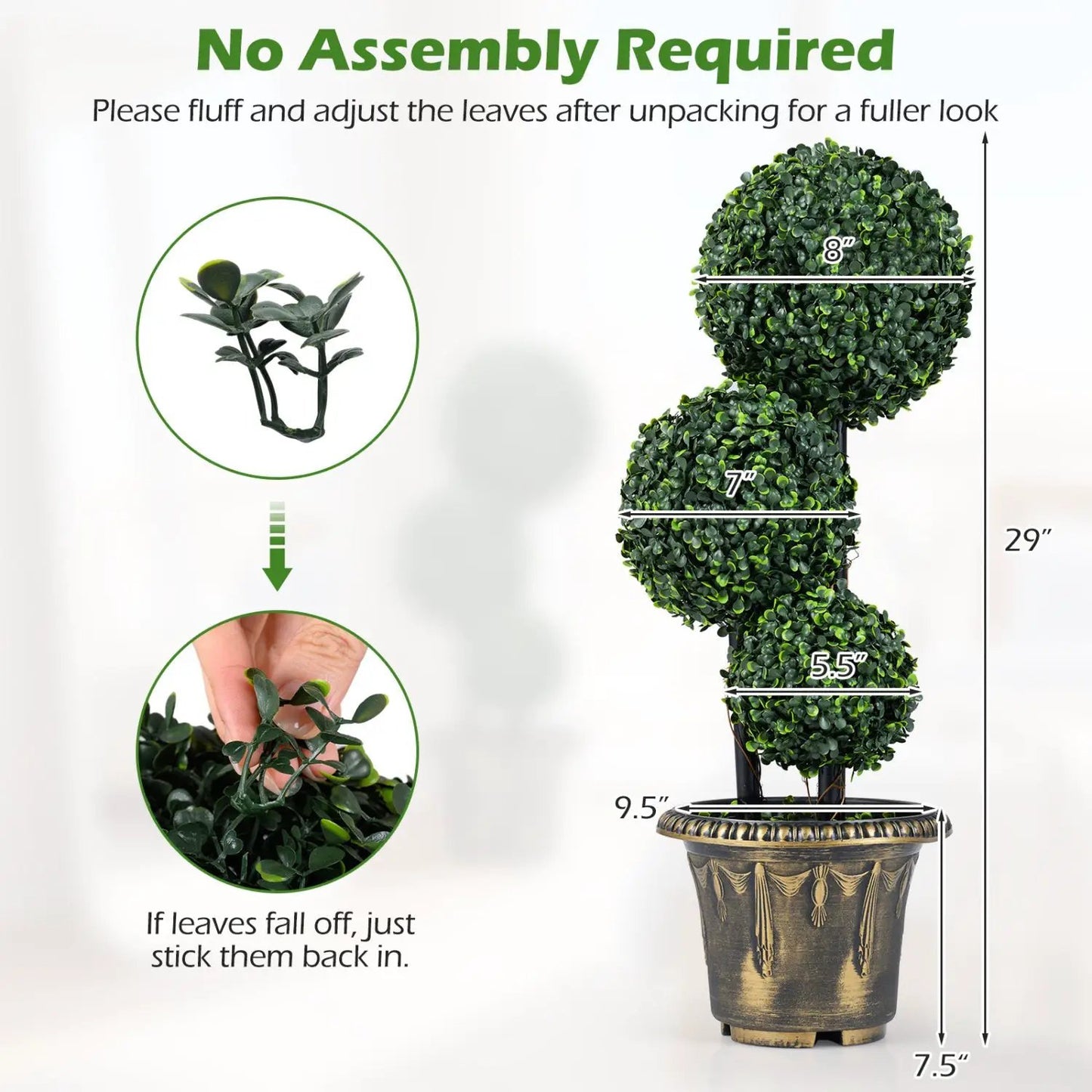 29 Inches Boxwood Topiary Tree with Triple Balls