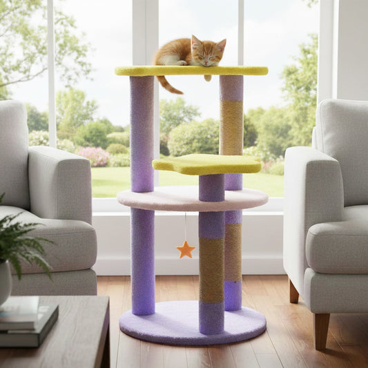 29 Inches Cute Modern Cat Tree with Star and Moon Shaped Platforms - Tampa Home & Garden Store