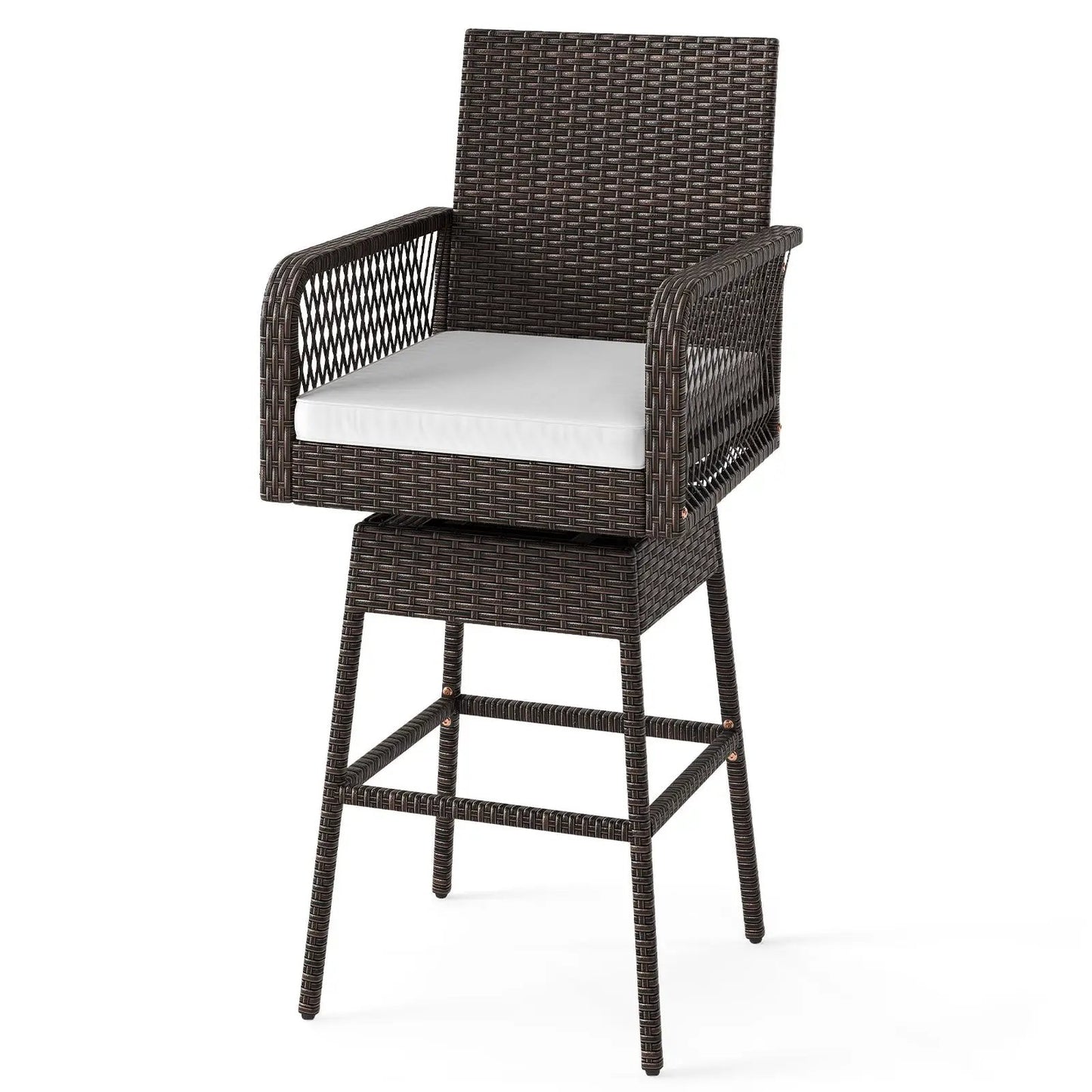 Bar stool DirectDeals 29-Inch Patio 360 swivel with cross-woven arms and white cushion on Tampa Home & Garden Store