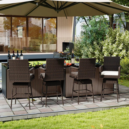 DirectDeals 29-Inch Patio 360 Swivel Bar Stool with cross-woven arms white cushion six on Tampa Home & Garden Store