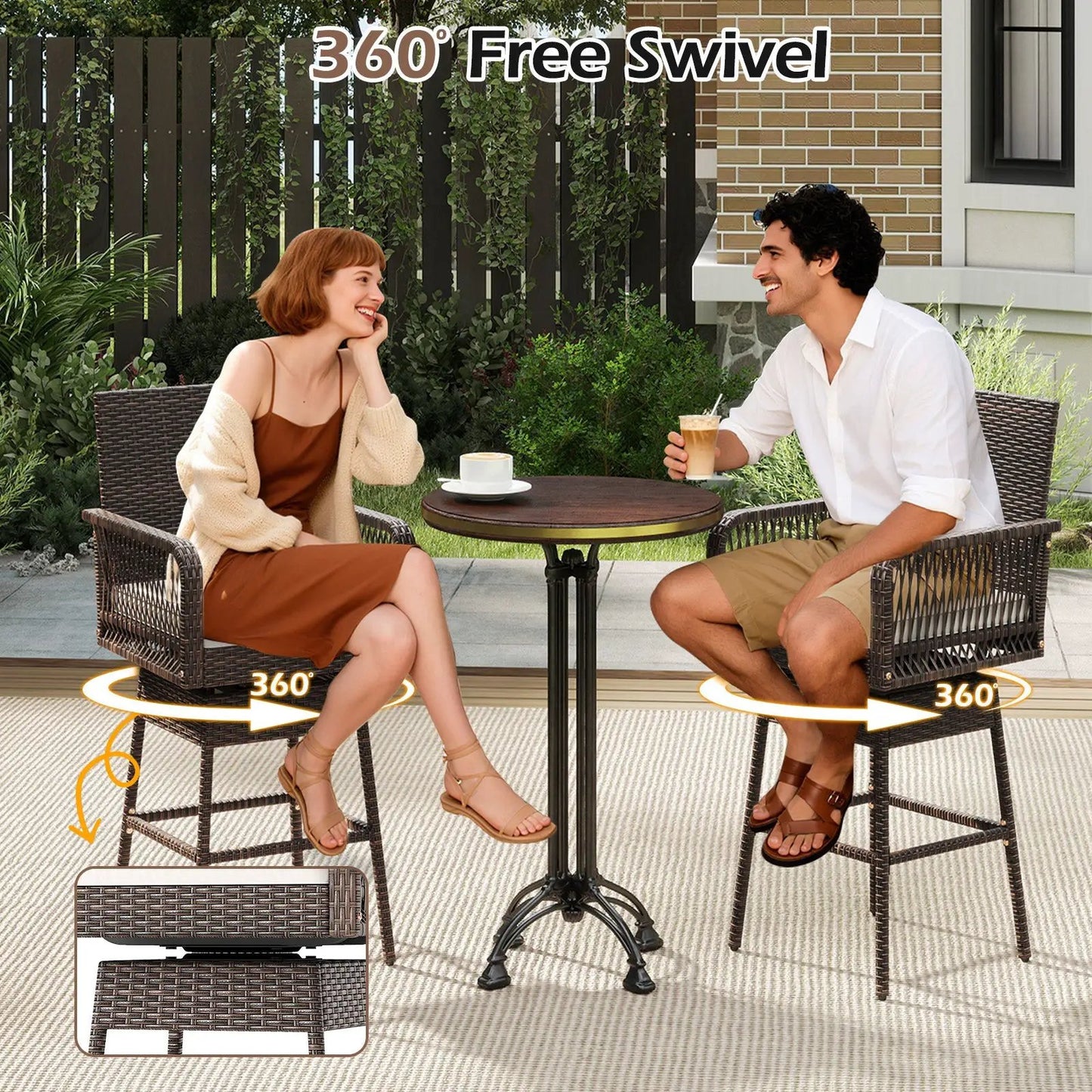 DirectDeals 29-Inch patio swivel bar stool with crosswoven arms and cushions, 2 stools on Tampa Home & Garden Store