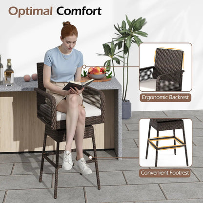 29-in patio 360 swivel bar stool with cross-woven armrests and white cushion DirectDeals on Tampa Home & Garden Store