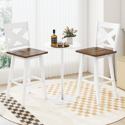 29" Rubberwood Swivel Barstools Set of 2 with Backrest and Large Seat
