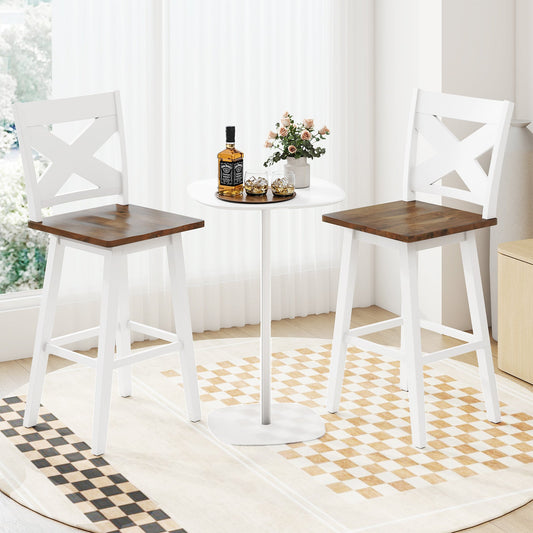 29" Rubberwood Swivel Barstools Set of 2 with Backrest and Large Seat - Tampa Home & Garden Store
