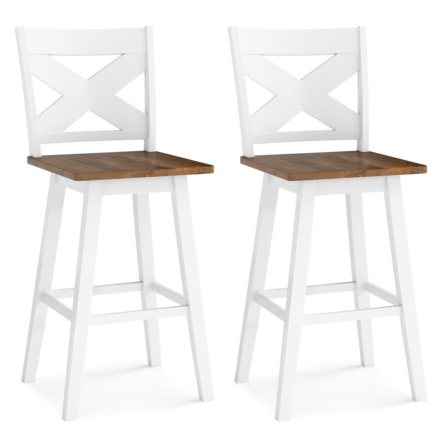 29" Rubberwood Swivel Barstools Set of 2 with Backrest and Large Seat