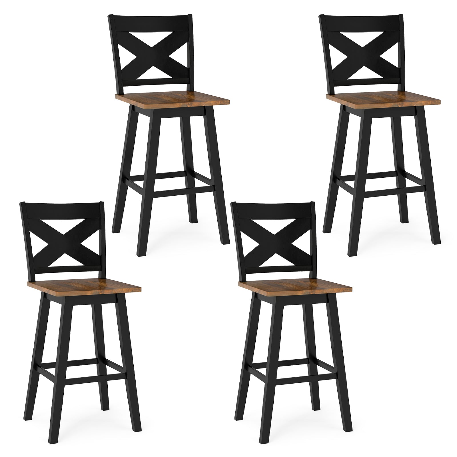 29" Rubberwood Swivel Barstools Set of 4 with Backrest and Large Seat - Tampa Home & Garden Store