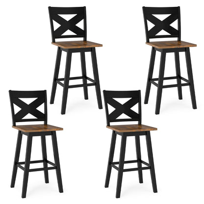 29" Rubberwood Swivel Barstools Set of 4 with Backrest and Large Seat - Tampa Home & Garden Store