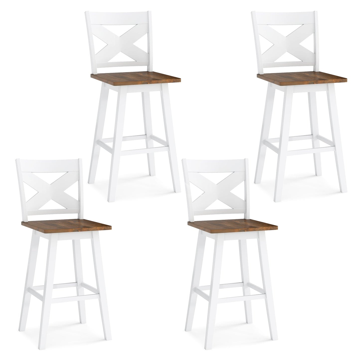 29" Rubberwood Swivel Barstools Set of 4 with Backrest and Large Seat - Tampa Home & Garden Store