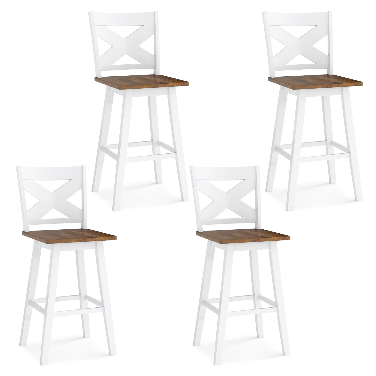 29" Rubberwood Swivel Barstools Set of 4 with Backrest and Large Seat - Tampa Home & Garden Store