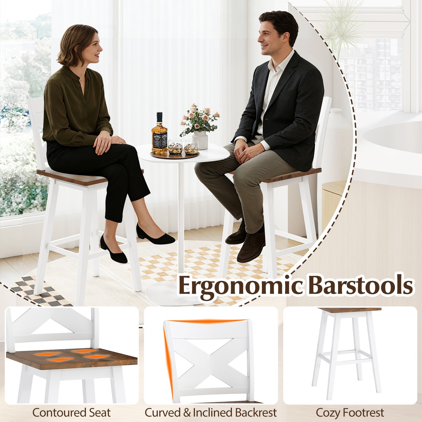 29" Rubberwood Swivel Barstools Set of 4 with Backrest and Large Seat - Tampa Home & Garden Store
