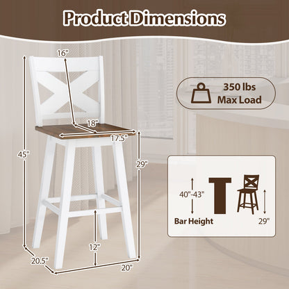 29" Rubberwood Swivel Barstools Set of 2 with Backrest and Large Seat