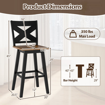 29" Rubberwood Swivel Barstools Set of 4 with Backrest and Large Seat - Tampa Home & Garden Store