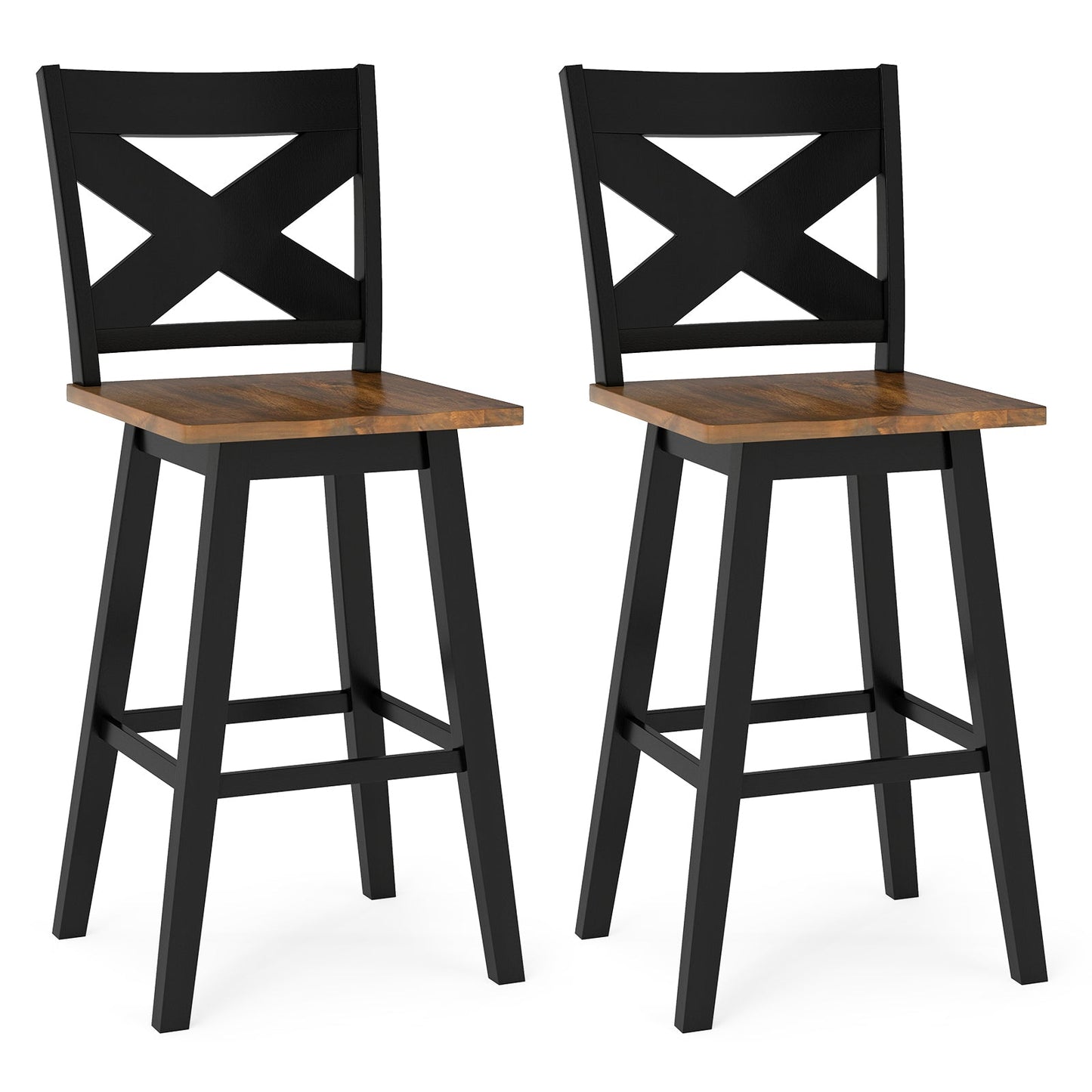 29" Rubberwood Swivel Barstools Set of 2 with Backrest and Large Seat