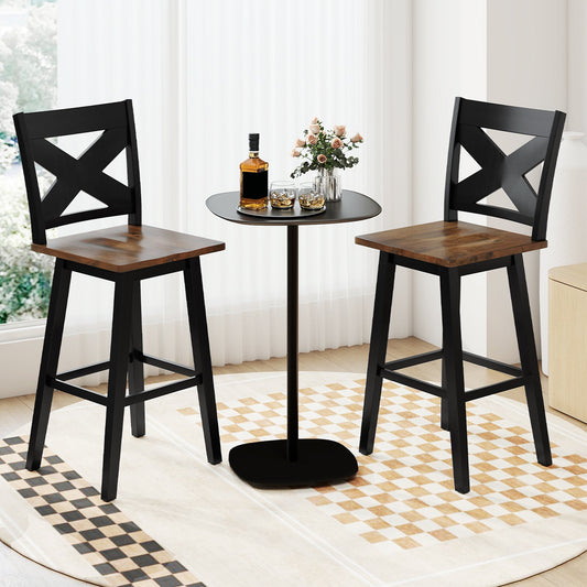 29" Rubberwood Swivel Barstools Set of 2 with Backrest and Large Seat - Tampa Home & Garden Store