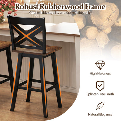 29" Rubberwood Swivel Barstools Set of 2 with Backrest and Large Seat