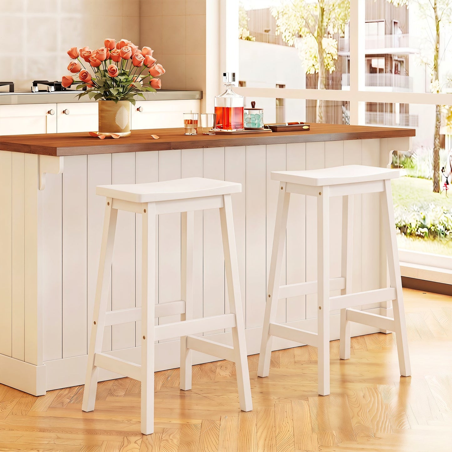 DirectDeals 29in saddle seat counter height bar stools, set of 2 with footrests, white on Tampa Home & Garden Store