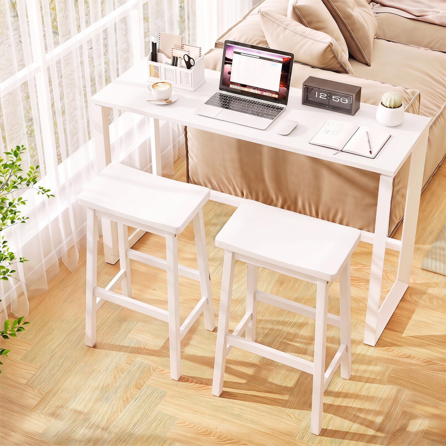 29in saddle seat counter height stools DirectDeals set of 2 with footrests in white on Tampa Home & Garden Store