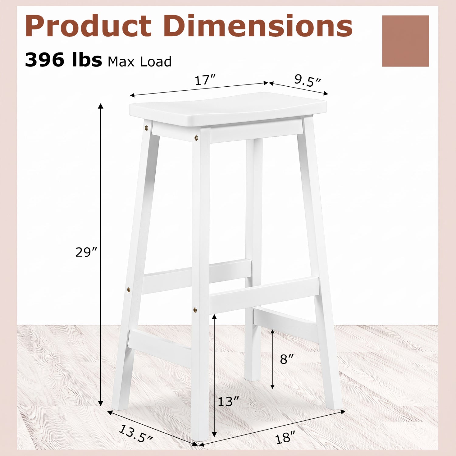29in Saddle Seat Counter Height Bar Stool set of 2 with footrests, DirectDeals, white finish on Tampa Home & Garden Store