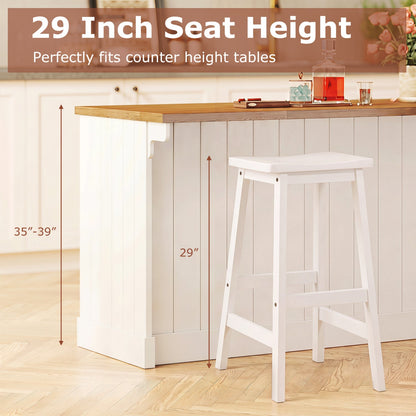 29-inch Saddle Seat Counter Height Stool Set of 2, white wood with footrests, DirectDeals on Tampa Home & Garden Store