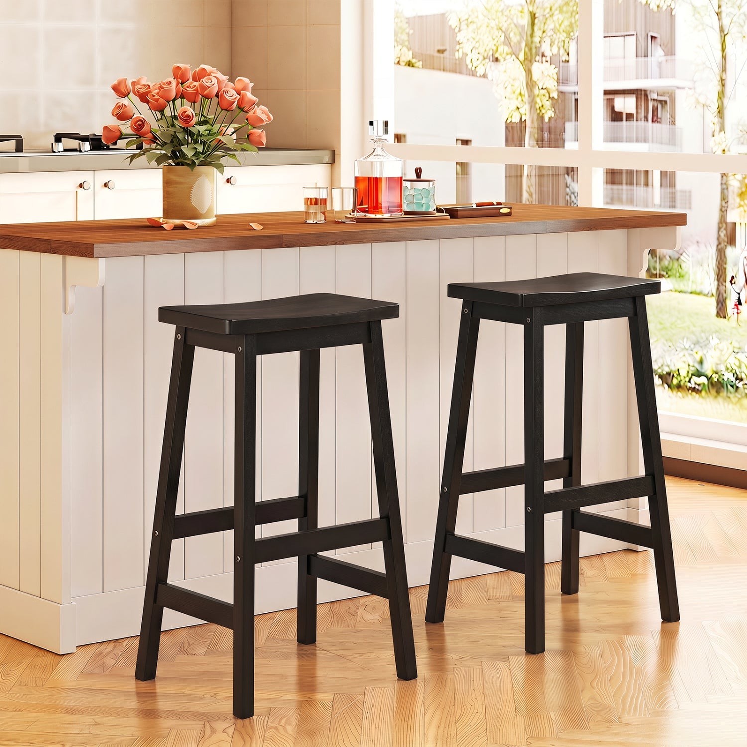 29in saddle-seat counter-height bar stools, DirectDeals set of 2 in black with footrests on Tampa Home & Garden Store