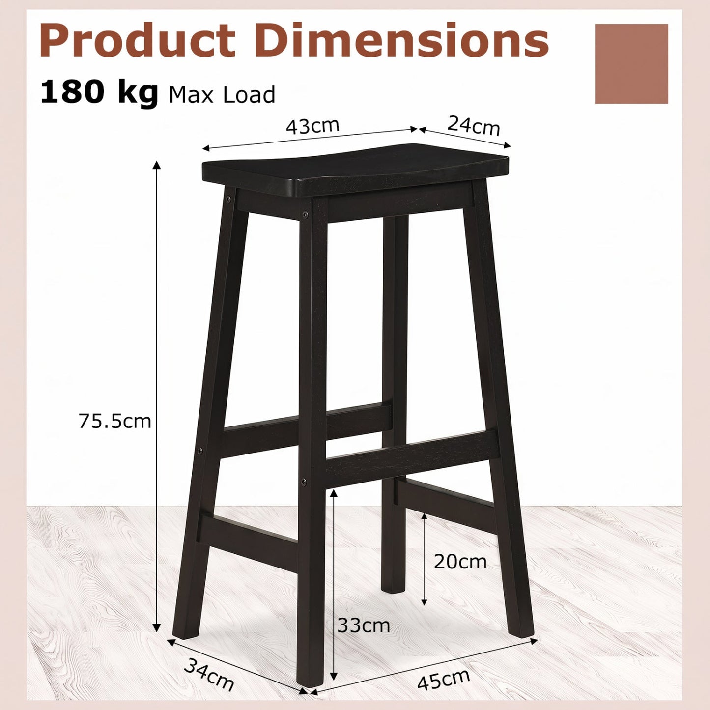 Bar stools 29-inch saddle-seat counter-height, set of 2 with footrests, black finish DirectDeals on Tampa Home & Garden Store