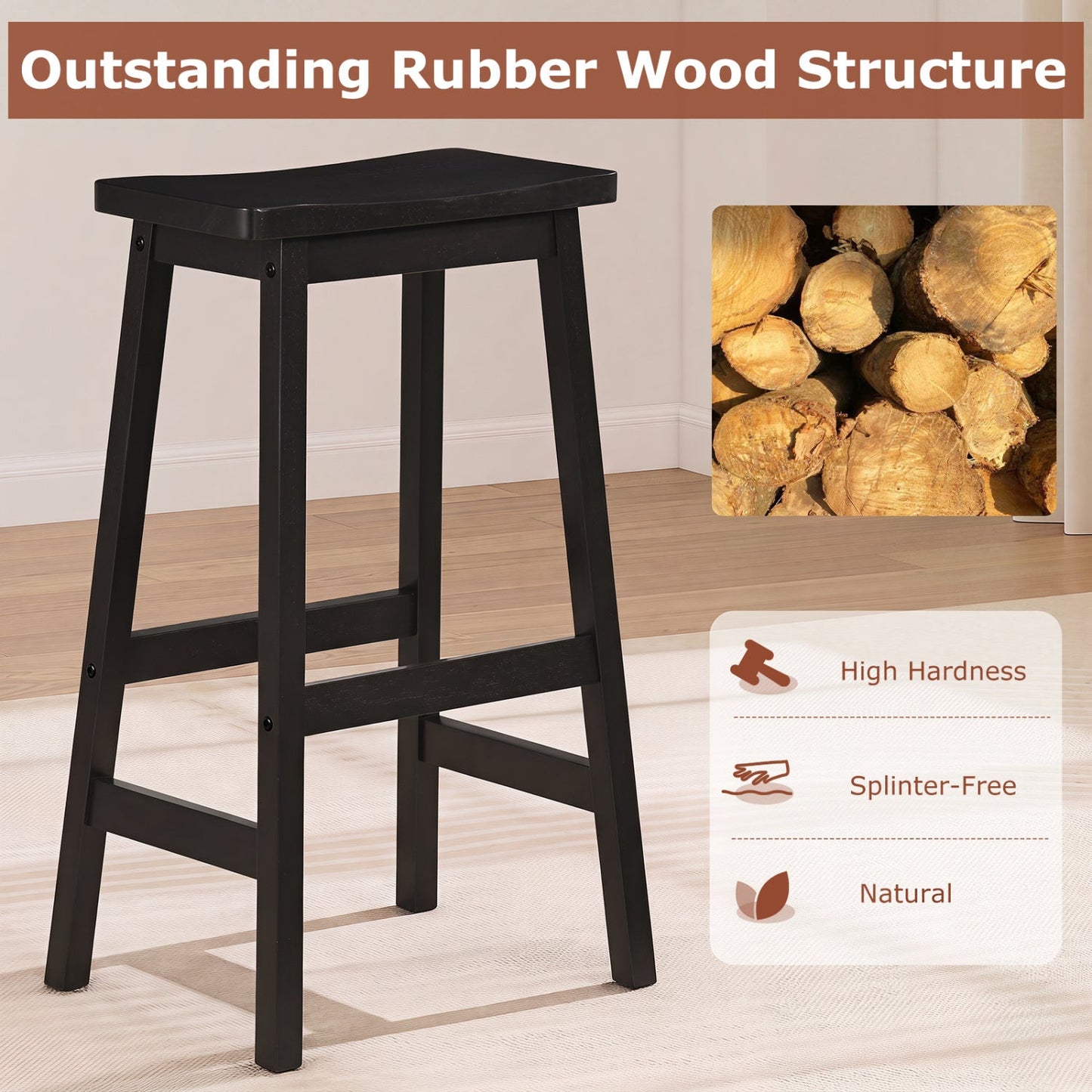 29in saddle-seat stools, set of 2, black rubber wood with footrests, DirectDeals on Tampa Home & Garden Store