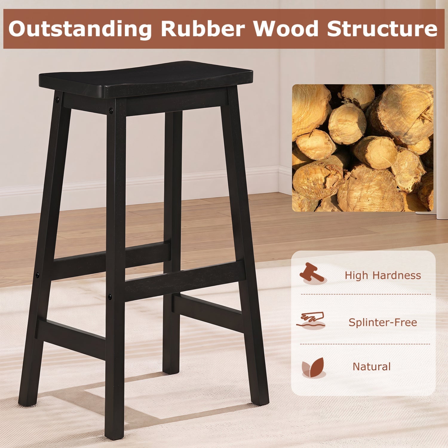 29in saddle-seat stools, set of 2, black rubber wood with footrests, DirectDeals on Tampa Home & Garden Store