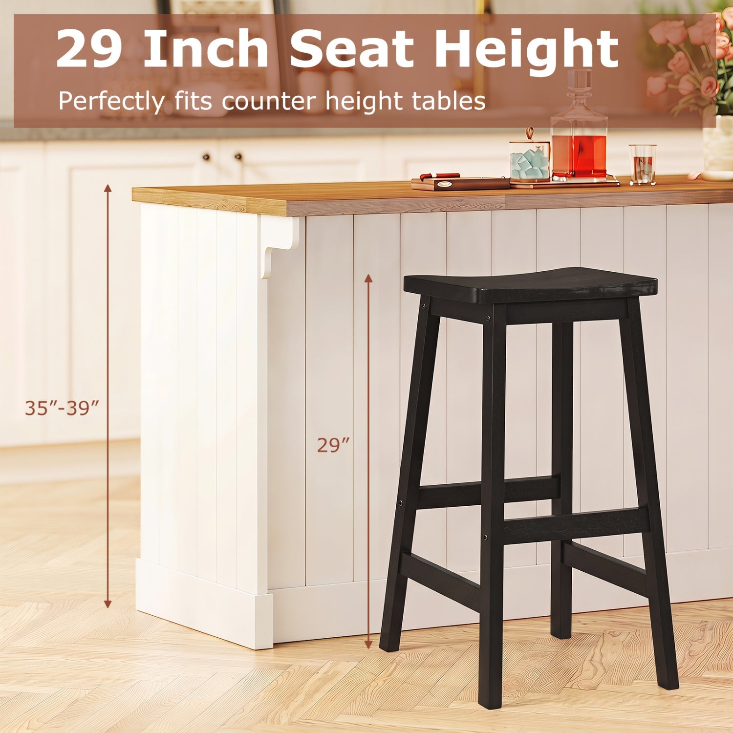 29in Saddle Seat Counter Height Bar Stool DirectDeals, black on Tampa Home & Garden Store