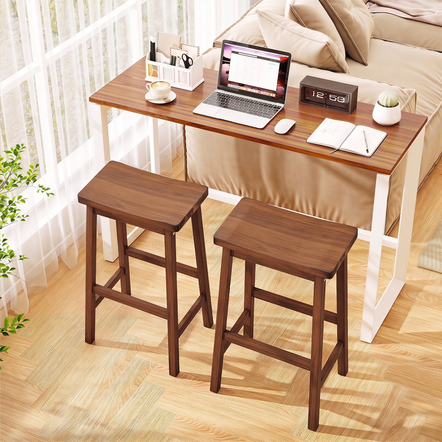 DirectDeals 29in saddle-seat counter-height bar stools set of 2 in dark walnut wood on Tampa Home & Garden Store