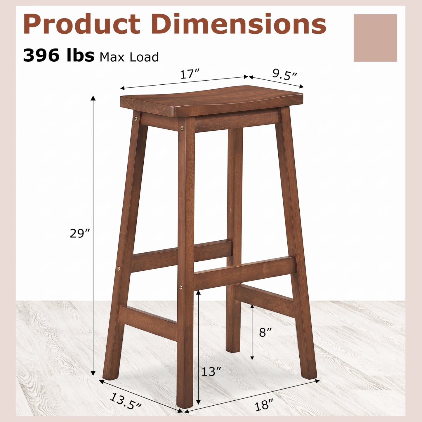 29in saddle seat counter height bar stools set of 2 DirectDeals dark wood with footrests on Tampa Home & Garden Store