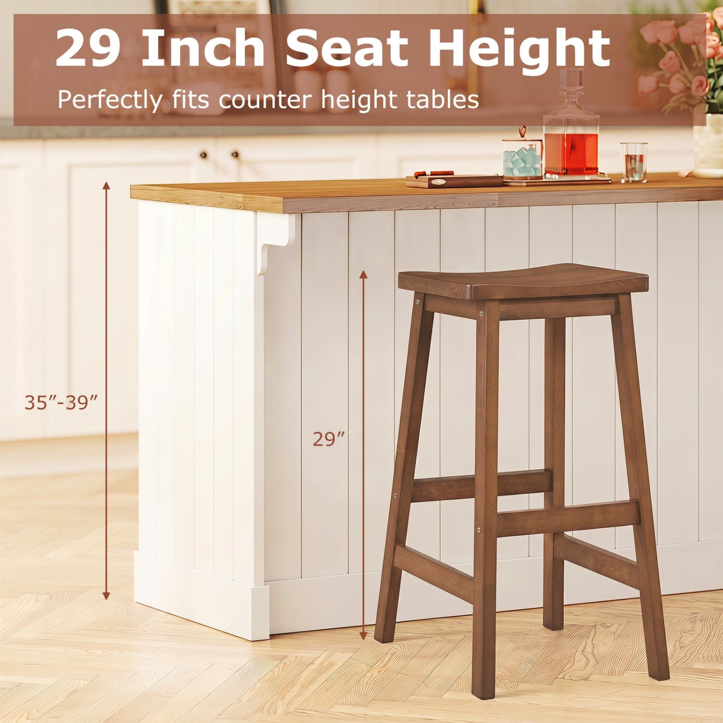 DirectDeals 29 inch saddle seat counter height stools, brown wood with footrests, set of 2 on Tampa Home & Garden Store