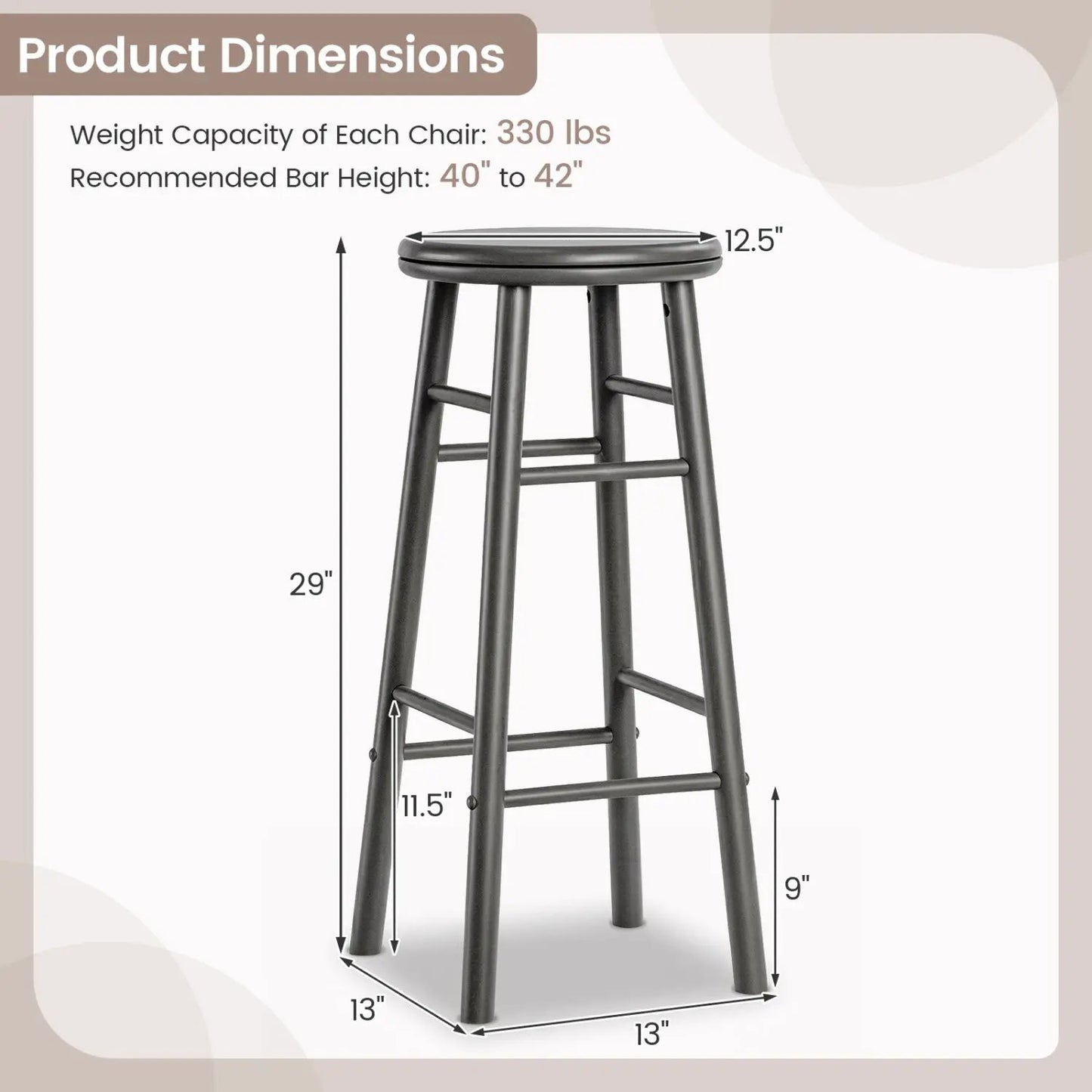 29 Inch Swivel Bar Stools Set of 2 With Footrests