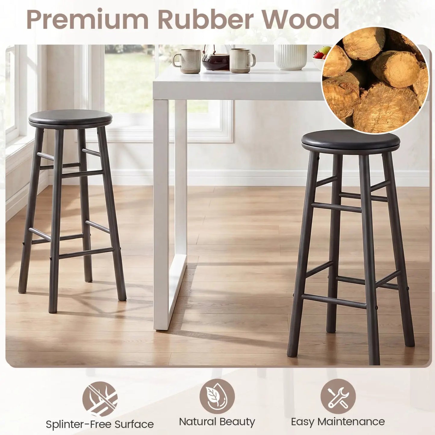 29 Inch Swivel Bar Stools Set of 2 With Footrests