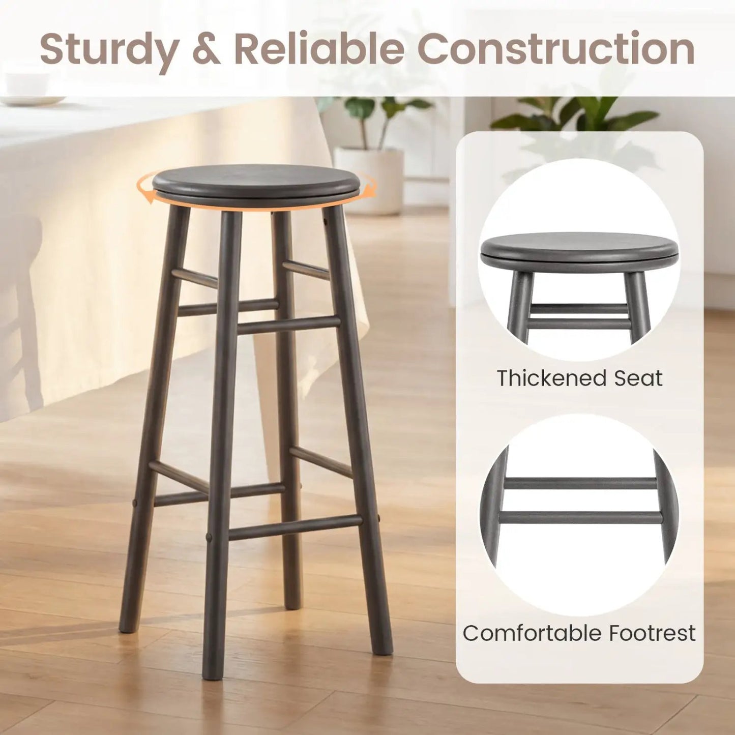 29 Inch Swivel Bar Stools Set of 2 With Footrests