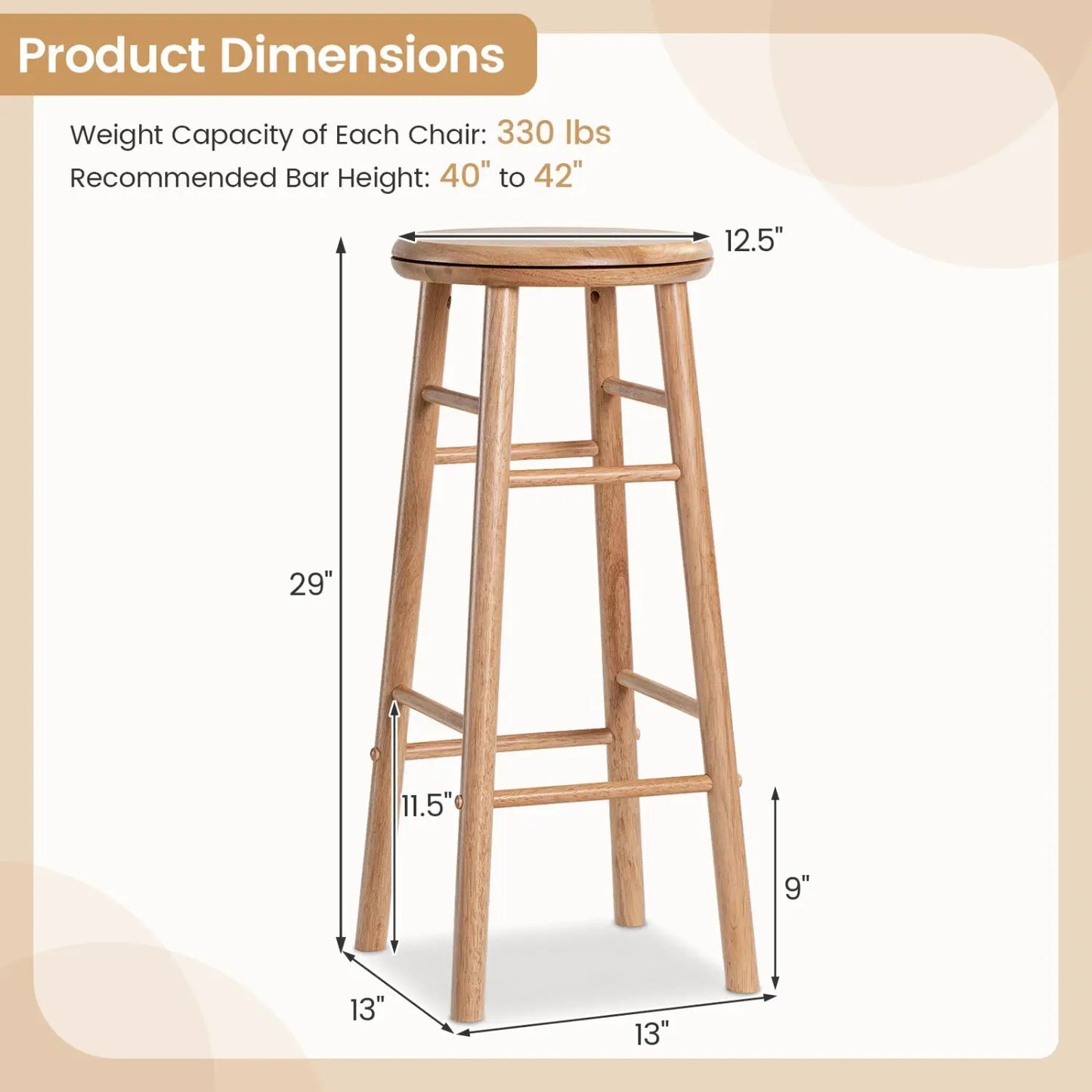 29 Inch Swivel Bar Stools Set of 2 With Footrests