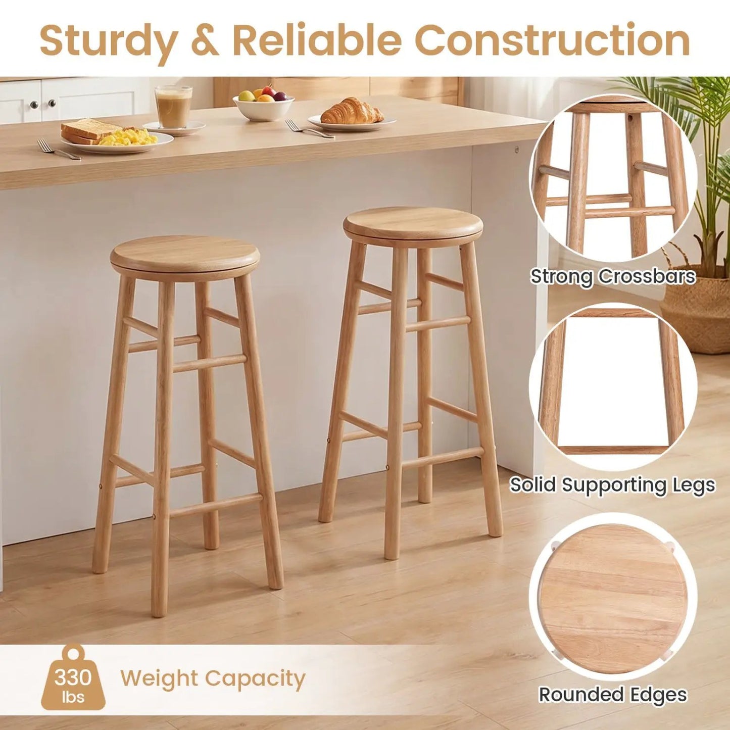 29 Inch Swivel Bar Stools Set of 2 With Footrests