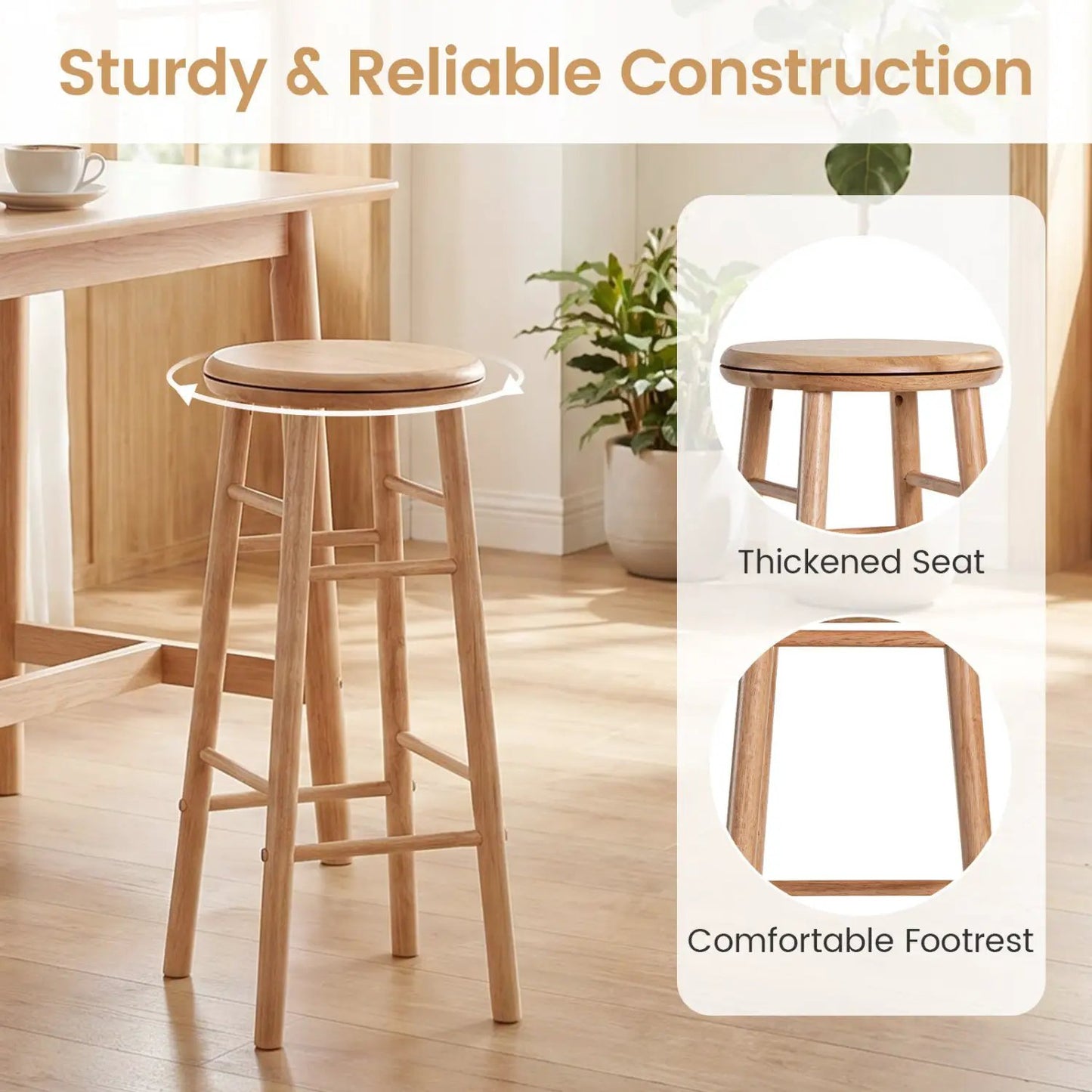29 Inch Swivel Bar Stools Set of 2 With Footrests