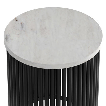 Demy metal accent table with white marble top and black slat base by Unique Piece Furniture on Tampa Home & Garden Store