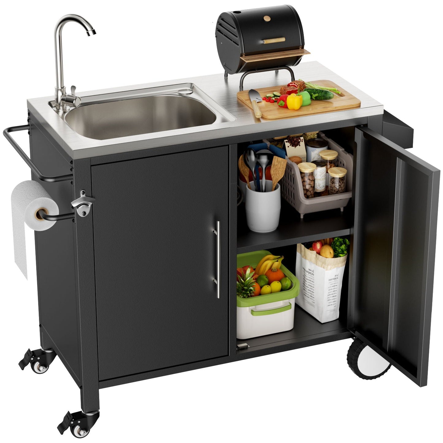 Outdoor Grill Cart With Sink and Storage Cabinet