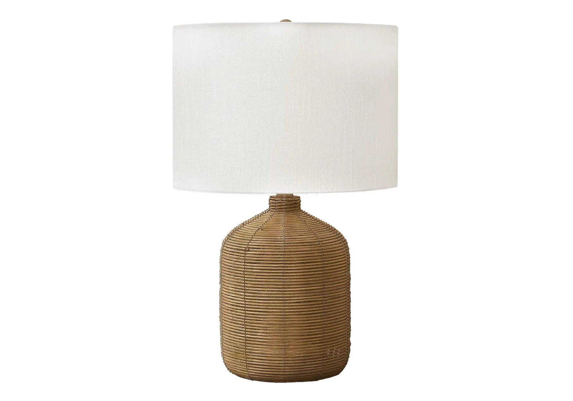 Table lamp, rattan base with white fabric shade, Unique Piece Furniture on Tampa Home & Garden Store