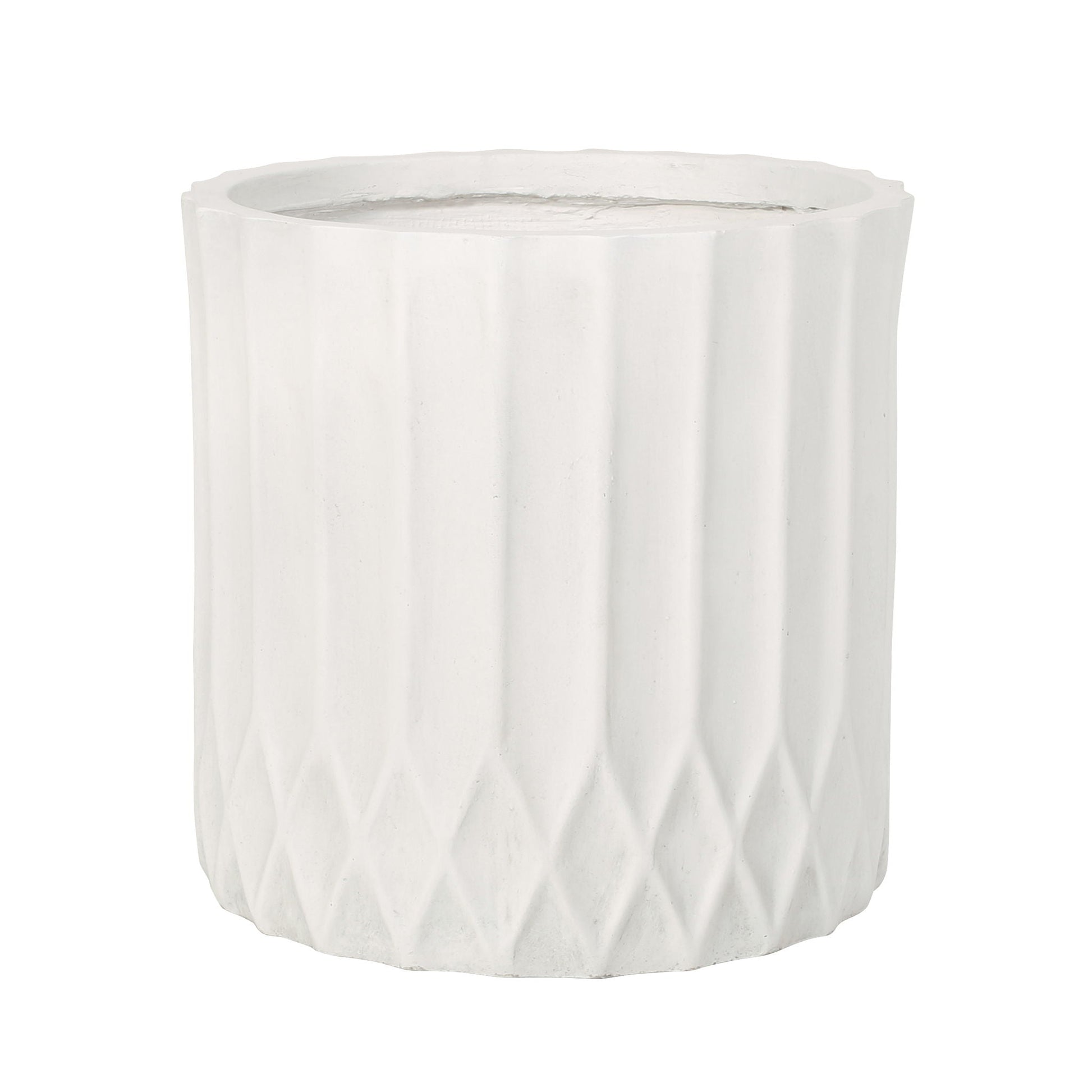 Planter antique white with subtle pleated design, fluted sides on Tampa Home & Garden Store