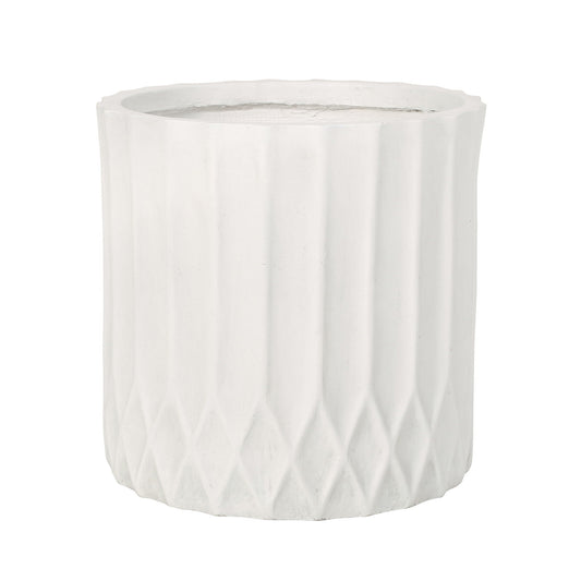 Planter antique white with subtle pleated design, fluted sides on Tampa Home & Garden Store