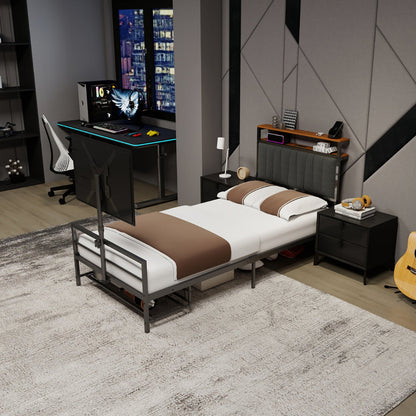 Twin size gaming bed by HouseOfZazla with rotating TV mount and LED lighting on Tampa Home & Garden Store