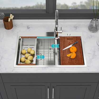 Top Mount Drop In Double Bowl Kitchen Sink With A